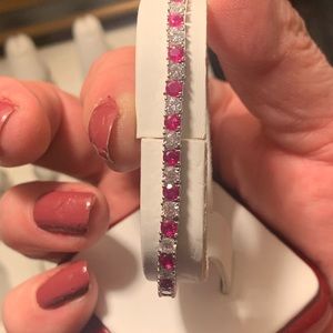 Red corundum and cubic zirconia 925 sterling silver tennis bracelet 6.5 inch